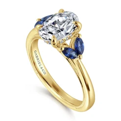Hot Gabriel & Co. Dani - 14K Yellow Gold Round Diamond and Sapphire Engagement Ring
