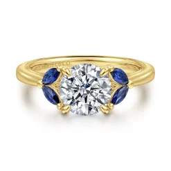 Sale Gabriel & Co. Dani - 14K Yellow Gold Round Diamond and Sapphire Engagement Ring
