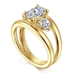 Clearance Gabriel & Co. Danni - 14K Yellow Gold Oval Three Stone Diamond Engagement Ring