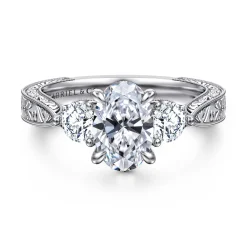 Gabriel & Co. Dany - Vintage Inspired 14K White Gold Oval Three Stone Diamond Engagement Ring