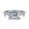 Sale Gabriel & Co. Darline - 14K White Gold Emerald Cut Three Stone Lotus Diamond Engagement Ring
