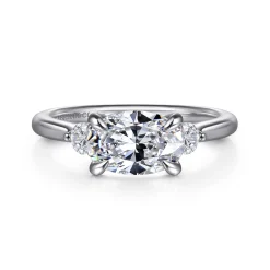 Gabriel & Co. Darline - 14K White Gold Oval Three Stone Lotus Diamond Engagement Ring
