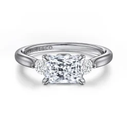 Gabriel & Co. Darline - 14K White Gold Radiant Cut Three Stone Lotus Diamond Engagement Ring