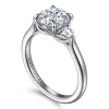 Discount Gabriel & Co. Darline - 14K White Gold Round Three Stone Lotus Diamond Engagement Ring
