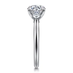 Discount Gabriel & Co. Darline - 14K White Gold Round Three Stone Lotus Diamond Engagement Ring