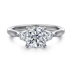 Discount Gabriel & Co. Darline - 14K White Gold Round Three Stone Lotus Diamond Engagement Ring