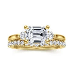 Online Gabriel & Co. Darline - 14K Yellow Gold Emerald Cut Three Stone Lotus Diamond Engagement Ring