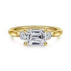 Online Gabriel & Co. Darline - 14K Yellow Gold Emerald Cut Three Stone Lotus Diamond Engagement Ring