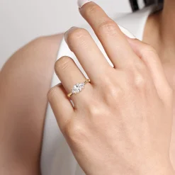 Online Gabriel & Co. Darline - 14K Yellow Gold Oval Three Stone Lotus Diamond Engagement Ring