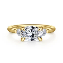 Online Gabriel & Co. Darline - 14K Yellow Gold Oval Three Stone Lotus Diamond Engagement Ring