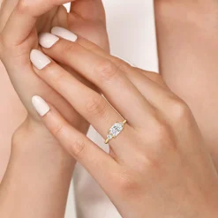 Online Gabriel & Co. Darline - 14K Yellow Gold Radiant Cut Three Stone Lotus Diamond Engagement Ring