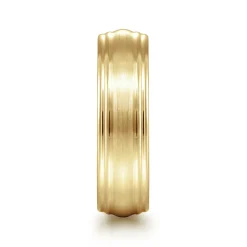 Sale Gabriel & Co. Declan - 14K Yellow Gold 6mm - Carved Men's Wedding Band in Satin Finish