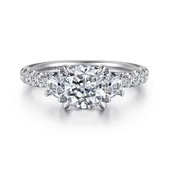 Outlet Gabriel & Co. Dee - 14K White Gold Cushion Cut Three Stone Lotus Diamond Engagement Ring
