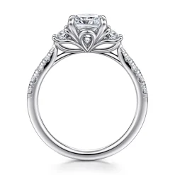 Outlet Gabriel & Co. Dee - 14K White Gold Cushion Cut Three Stone Lotus Diamond Engagement Ring