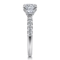 Outlet Gabriel & Co. Dee - 14K White Gold Cushion Cut Three Stone Lotus Diamond Engagement Ring