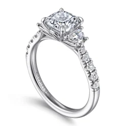 Outlet Gabriel & Co. Dee - 14K White Gold Cushion Cut Three Stone Lotus Diamond Engagement Ring