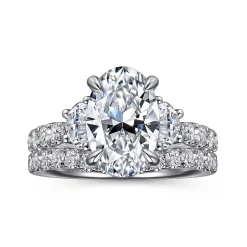 Clearance Gabriel & Co. Dee - 14K White Gold Oval Three Stone Lotus Diamond Engagement Ring