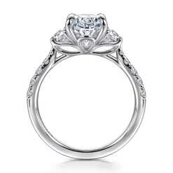 Clearance Gabriel & Co. Dee - 14K White Gold Oval Three Stone Lotus Diamond Engagement Ring