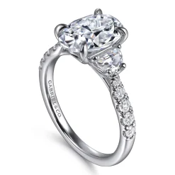 Clearance Gabriel & Co. Dee - 14K White Gold Oval Three Stone Lotus Diamond Engagement Ring