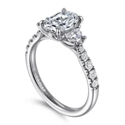 New Gabriel & Co. Dee - 14K White Gold Oval Three Stone Lotus Diamond Engagement Ring