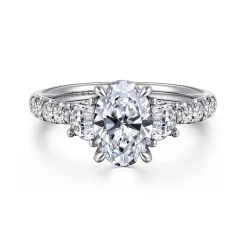 New Gabriel & Co. Dee - 14K White Gold Oval Three Stone Lotus Diamond Engagement Ring