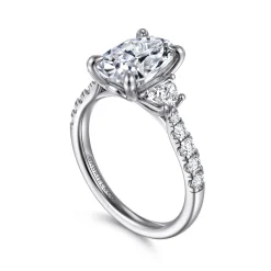 Gabriel & Co. Dee - 14K White Gold Oval Three Stone Lotus Diamond Engagement Ring