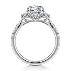 Clearance Gabriel & Co. Dee - 14K White Gold Round Three Stone Lotus Diamond Engagement Ring