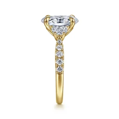Sale Gabriel & Co. Dee - 14K Yellow Gold Oval Three Stone Lotus Diamond Engagement Ring