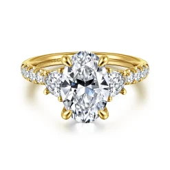 Gabriel & Co. Dee - 14K Yellow Gold Oval Three Stone Lotus Diamond Engagement Ring