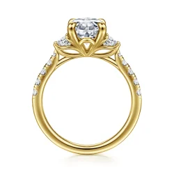 Gabriel & Co. Dee - 14K Yellow Gold Oval Three Stone Lotus Diamond Engagement Ring