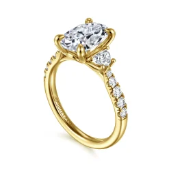 Gabriel & Co. Dee - 14K Yellow Gold Oval Three Stone Lotus Diamond Engagement Ring