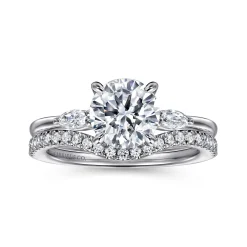 New Gabriel & Co. Dela - 14K White Gold Round Three Stone Diamond Engagement Ring