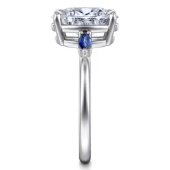 Discount Gabriel & Co. Dela - 14K White Gold Round Three Stone Diamond and Sapphire Engagement Ring