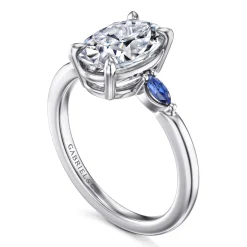 Discount Gabriel & Co. Dela - 14K White Gold Round Three Stone Diamond and Sapphire Engagement Ring