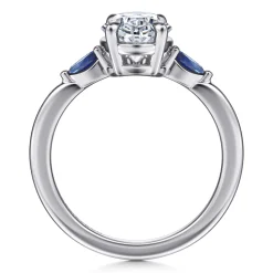 Discount Gabriel & Co. Dela - 14K White Gold Round Three Stone Diamond and Sapphire Engagement Ring