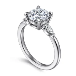 Best Gabriel & Co. Dela - 14K White Gold Round Three Stone Diamond Engagement Ring
