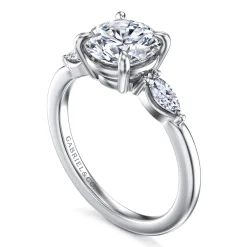 Clearance Gabriel & Co. Dela - 14K White Gold Round Three Stone Diamond Engagement Ring