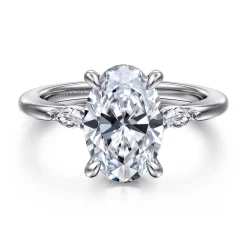 Hot Gabriel & Co. Dela - 14K White Gold Three Stone Oval Diamond Engagement Ring