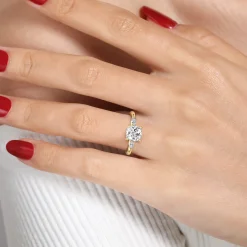 Sale Gabriel & Co. Dela - 14K Yellow Gold Cushion Cut Three Stone Diamond Engagement Ring