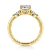 New Gabriel & Co. Dela - 14K Yellow Gold Cushion Cut Three Stone Diamond Engagement Ring