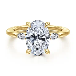 Hot Gabriel & Co. Dela - 14K Yellow Gold Three Stone Oval Diamond Engagement Ring