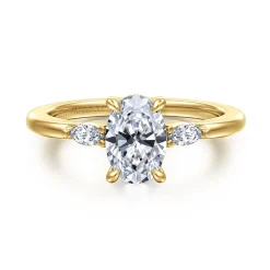 Outlet Gabriel & Co. Dela - 14K Yellow Gold Three Stone Oval Diamond Engagement Ring
