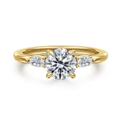 Sale Gabriel & Co. Dela - 14K Yellow Gold Three Stone Round Diamond Engagement Ring