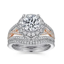 Best Gabriel & Co. Delicacy - 14K White-Rose Gold Round Halo Diamond Engagement Ring