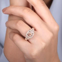 Clearance Gabriel & Co. Delilah - Vintage Inspired 14K Rose Gold Round Halo Morganite and Diamond Engagement Ring