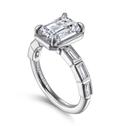 New Gabriel & Co. Delphe - 14K White Gold Emerald Cut Diamond Engagement Ring