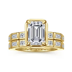 Discount Gabriel & Co. Delphe - 14K Yellow Gold Bezel Prong Emerald Cut Diamond Engagement Ring