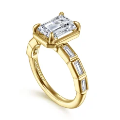 Discount Gabriel & Co. Delphe - 14K Yellow Gold Bezel Prong Emerald Cut Diamond Engagement Ring