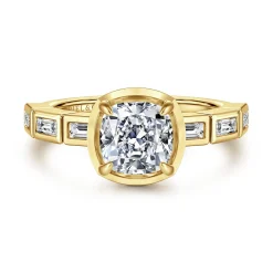 Outlet Gabriel & Co. Delphe - 14K Yellow Gold Cushion Cut Diamond Engagement Ring