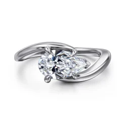 New Gabriel & Co. Delphi - 14K White Gold Bypass Pear Shape Diamond Engagement Ring
